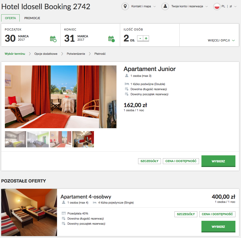 strona oferty w Kalendarzu rezerwacji