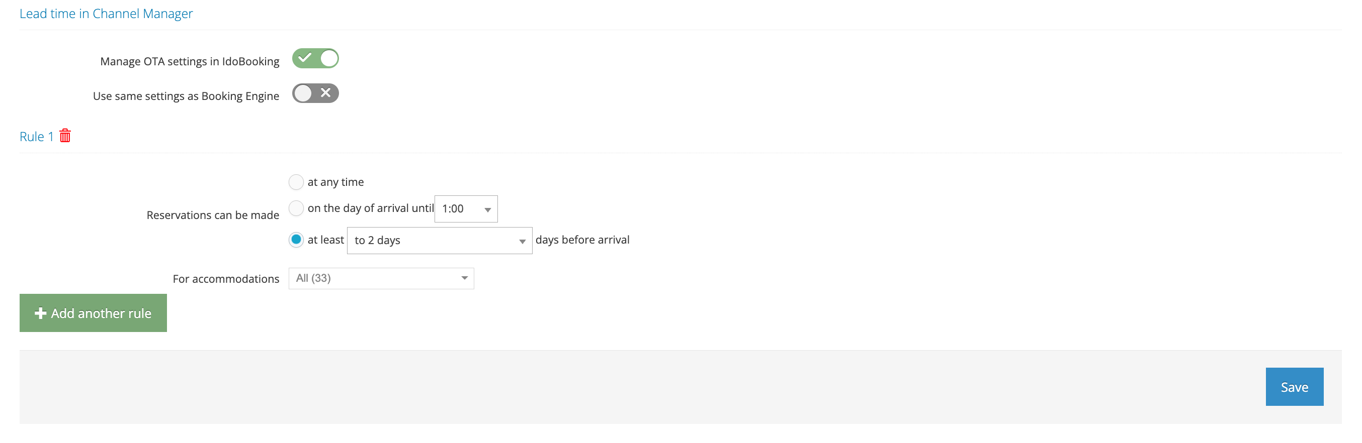 Booking lead time in IdoBooking