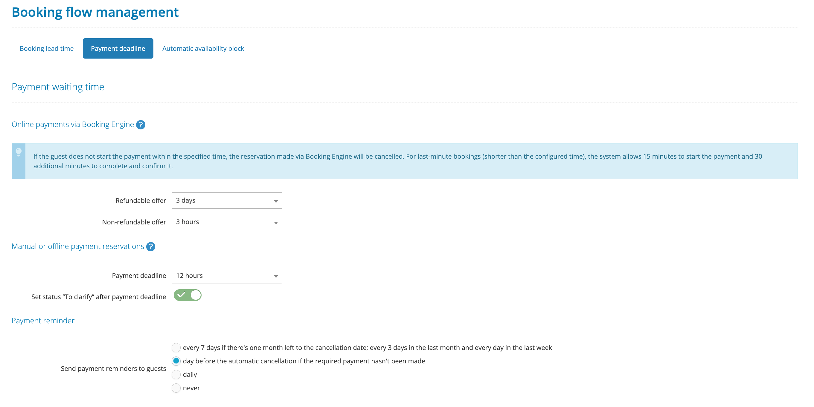 Payment deadline in IdoBooking